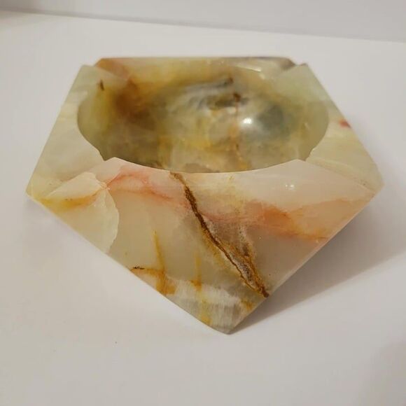 Vintage MCM Carved Polished Onyx Marble Natural Stone Ashtray 6.5" × 6.5" - Picture 6 of 10